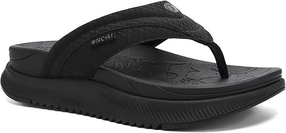 ONCAI Women's Orthotic Cushion Flip Flops Recovery Walking Sandals for Women with Arch Support Summer Comfortable Slip On Flip Flops for Woman's Size 7, Black
