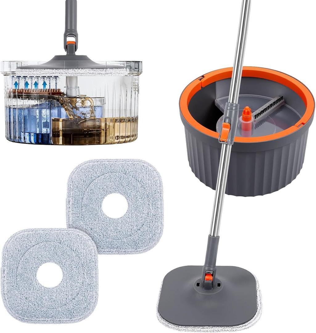 Chabatree Mop and Bucket SetSpin Mop and Bucket Set with Separate Dirty and Clean Water2 Replaceable Mop PadsDeep-Cleaning Mops for Floors, Versatile Mops for Walls