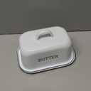 Suwimut Enamel Butter Dish with Lid for Countertop Refrigerator, Vintage White Butters Holder Tray, Black Rim Enameled Metal Covered Butters Keeper Container for East West Coast Butter Stick