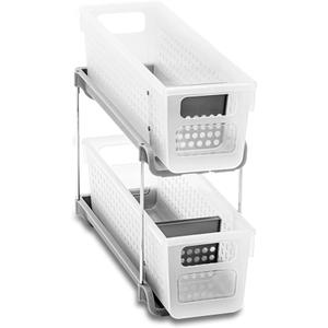 madesmart Premium Antimicrobial 2-Tier Mini Organizer Multi-Purpose Slide-Out Storage with Handles and Dividers for Home and Bath, Pack of 1, Frost