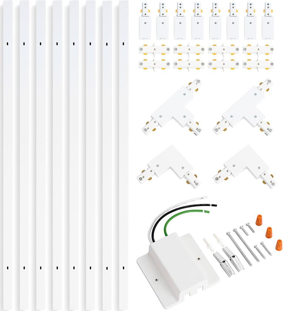 VANoopee 26FT H Track Lighting Rails White, H Type Track Lighting Kit with Floating Canopy Connector, End Caps, Live End Feeds, I T & L Connectors, Compatible with Single Circuit H Style Track System