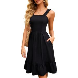 Berydress Sundresses for Women 2026 Vacation Summer Midi Dress Spaghetti Straps Flowy Boho Beach Dresses with Pockets, Small
