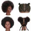 African Braiding Mannequin Head with 100% Human Hair, Cosmetology Mannequin Head with 8 Inch Afro Kinkys Curly Hair Training Manikin Doll Heads for Practice Braiding (black)