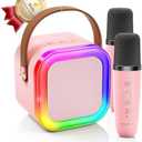 Kinglucky Mini Karaoke Machine for Kids, Top Birthday Gift Pick for Girls Ages 3, 4, 5, 6, 7, 8, 9, 10, 11, 12 Years Old, Kids' Personal Video Players Accessories with 1 Mics & Fun Voice Effects, Pink,