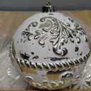 AuldHome Design Farmhouse Ball Ornaments (Set of 6, White); Distressed Metal Glass Ball Vintage Style Christmas Decorations