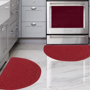 Kitchen Rugs Mats for Floor 2 Piece 18X30, Non Slip Washable Kitchen Mat, Absorbent Standing Throw Rug,Half Circle Carpet for Front of Sink,Laundry Room,Entryway, Red