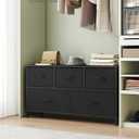 SONGMICS Dresser for Bedroom, Chest of Drawers, Steel, MDF, 5 Non-Woven Fabric Drawers, Storage Organizer Unit, Closet, Entryway, Ink Black and Ebony Black ULGS322B01S