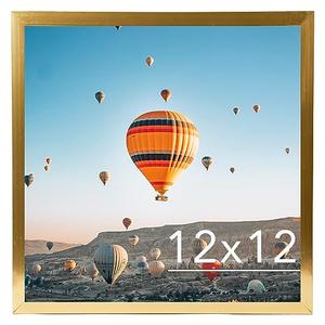 JCJMY 12x12 inch Picture Frame, Horizontal and Vertical Formats for Wall Hanging, 12 x 12 Wall Gallery Poster Photo Frame with Shatter Resistant Plexiglass, Gold 2 PC