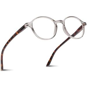 2SeeLife Small Round Reading Glasses for Men & Women – Narrow-Medium Fit, Sturdy Frame, , Clear Tortoise, +1.75