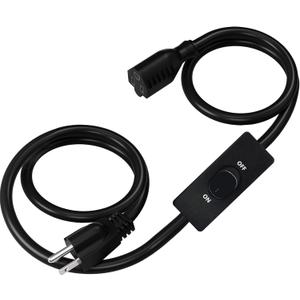Black Extension Cord with Switch On/Off, 3 Prong Grounded Plug, 6.56 FT Insulated & Flame Retardant,125V 375W Indoor Power Cord, UL Listed