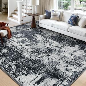 RELEANY Washable Area Rugs Square 10ft Non-Slip Modern Abstract Soft for Living Room Entryway Bedroom Kitchen, Print Pattern, Black Navy Blue Gray