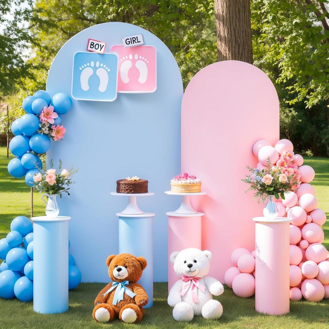 Pink and Blue Arch Cover 2 Set-7.2FT, 6FT Arch Backdrop Cover Spandex Fitted Wedding Arch Stand Covers for Gender Reveal Baby Shower Boys or Gilrs Birthday Party Banquet Photo Background Decorations
