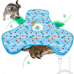 Interactive Cat Toys for Indoor Cats, Automatic Hide and Seek Motion-Activated Cat Toy with Moving Feather & Animal Chirps, USB Rechargeable Electric Cat Enrichment Toy for Bored Adult Cats & Kittens