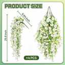 Artificial Hanging Flowers for Outdoors, 4 PCS UV Resistant Morning Glory Flowers with Eucalyptus Leaves, Silk Fake Flower Realistic Faux Plants for Home Patio Porch Garden Decor, White