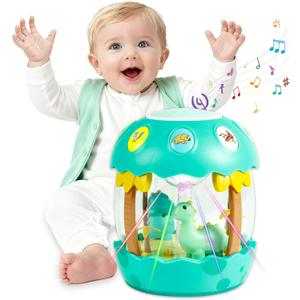 M SANMERSEN Baby Boy Toys 6-12 Months, Dinosaur Rotating Light Up Musical Baby Toys for 0-6 12-18 Months Newborn Infant Crawling Tummy Time Toys, Birthday Easter Gifts for Baby Boys- Green