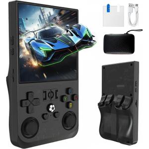 R36MAX Retro Handheld Game Console, 4000mAh Battery with 4 Inch IPS HD Screen, 64GB TF Card Built-in 18,000+ Classic Game Portable Pocket Arcade(Transparent Black)