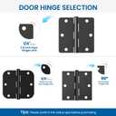 HOSOM 18 Pack Matte Black Door Hinge 3.5 x 3.5 inch with 1/4 Radius, 3 1/2 Black Interior Door Hinges, 3 "x 3 " Hardware, Fit Standard Door