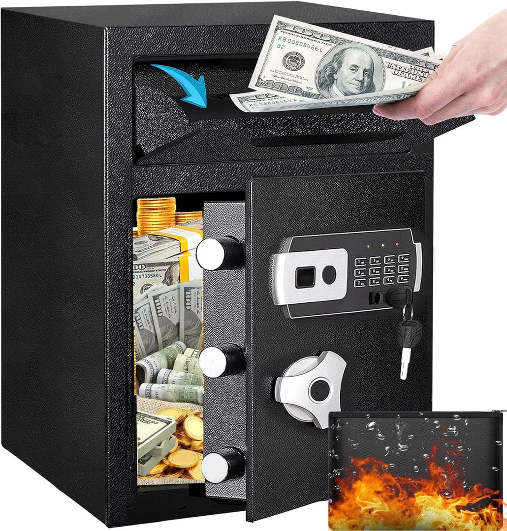 2.6 CUB Fireproof Depository Safe, Electronic Drop Safe with Front Load Slot, Anti-Fishing Design, Secure Storage for Cash, Cheques, Hotel, Office, and Business Use