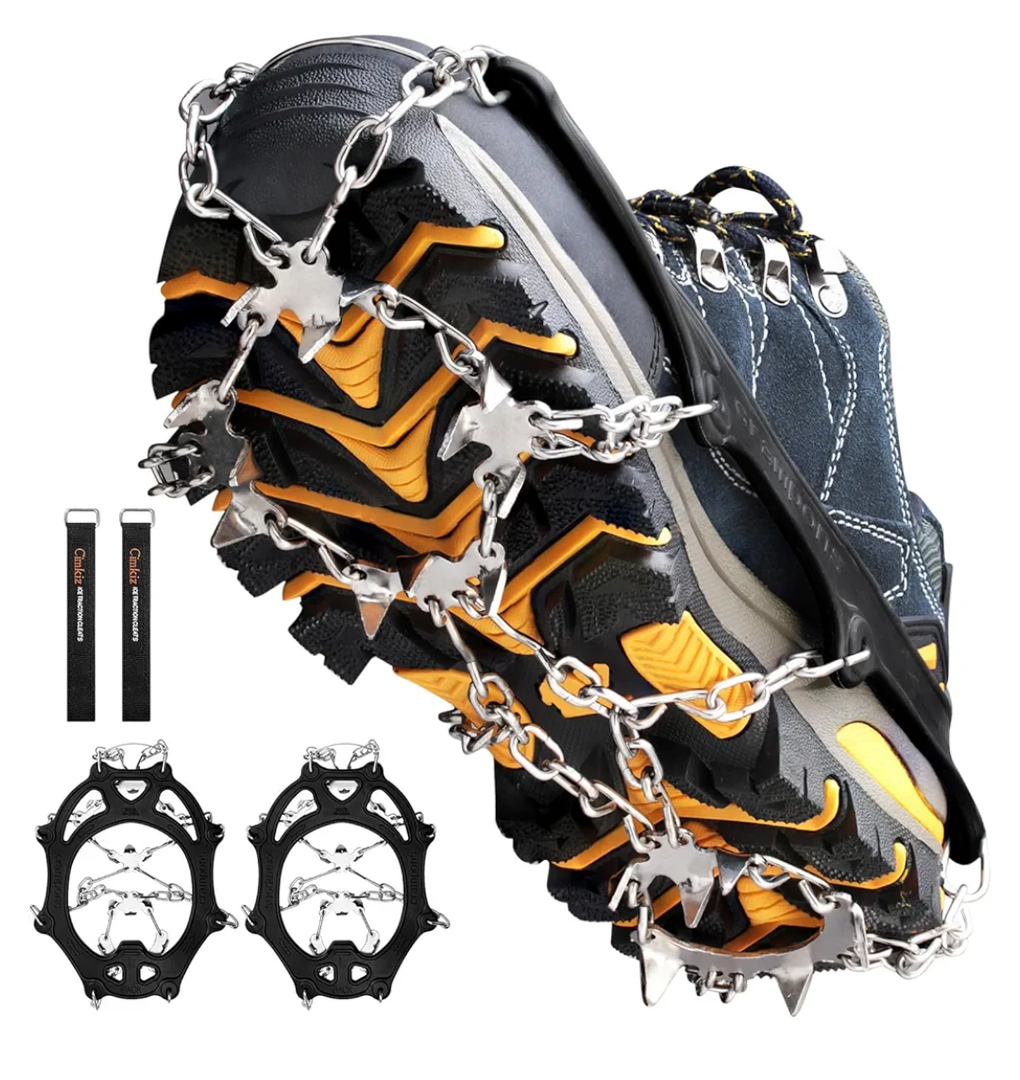 Cimkiz Crampons Ice Cleats Traction Snow Grips for Boots Shoes Women Men Anti Slip 19 Stainless Steel Spikes Safe Protect for Hiking Fishing Walking Climbing Mountaineering M