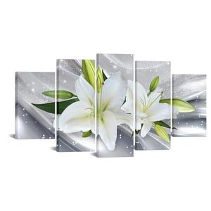 iKNOW FOTO Large 5 Pieces Canvas Wall Art Print Floral Lily Design 60x32 Framed Stretched Artwork Modern Contemporary Flower Painting Home Decor Canvas Prints for Living Room, Bedroom, Office