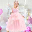 Pink Witch Costume for Girls with Crown Wand Gloves,Halloween Costume for Kids Girls Good Witches Princess Dress Up (Pink, 160)