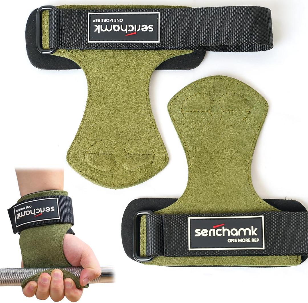 Wrist Straps for Weightlifting with Wrist Wraps,Leather Weight Lifting Wrist Wraps Grip Assistance Deadlift Straps Workout Gym Straps for Men and Women (Green-Size M)