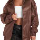 Yousify Womens Leather Jacket Oversized Faux Casual Zip Up Bomber Motorcycle Jackect Trendy Fall Winter Clothes S-XXL (Dark Brown, XL)