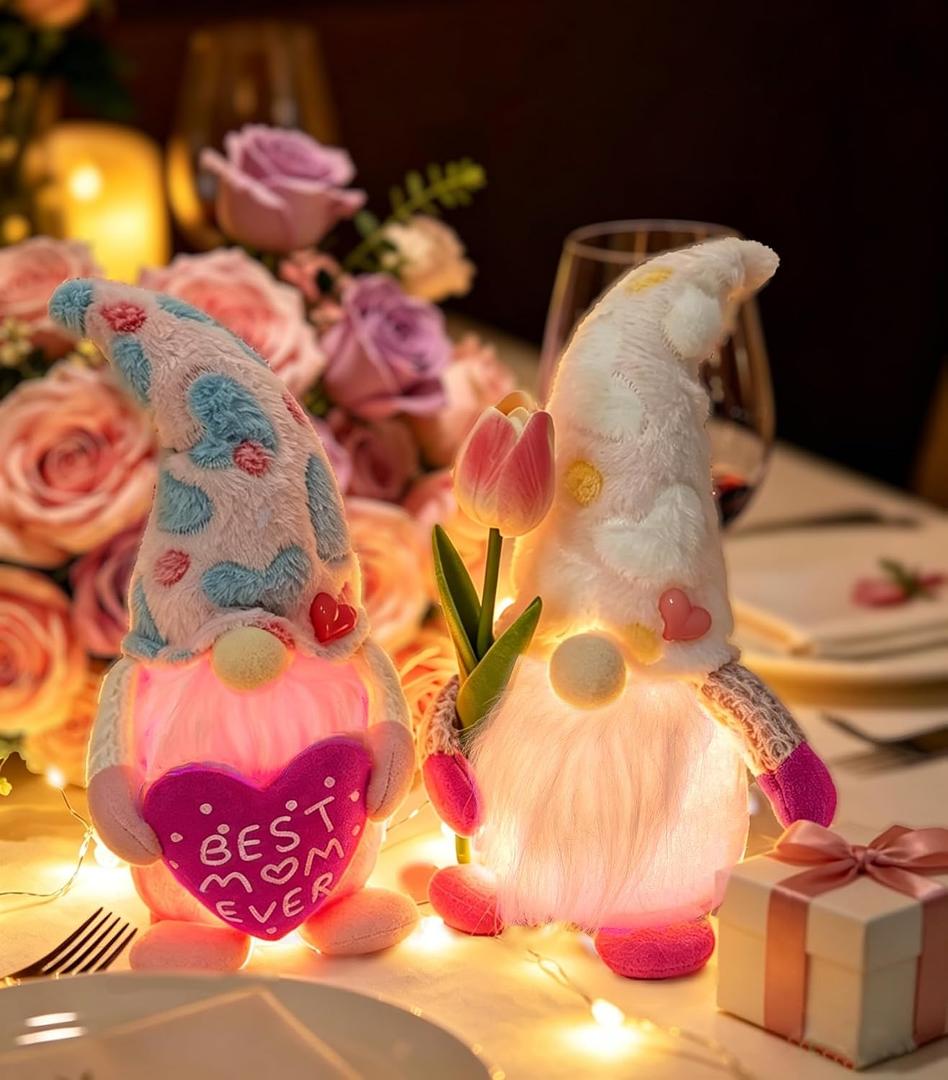Mother's Day Light Up Gnomes Plush Decorations Handmade Lighting Gnomes Gifts for Mom Grandma Wife, Birthday Gifts for Mom Gnome Plush Doll Gift for Her, Mother Present from Daughter Son