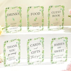 gisgfim 6 Pcs Eucalyptus Baby Shower Table Decorations Greenery Baby Shower Acrylic Sign Thank You Sign Centerpieces with Stand Wedding Birthday Party Decorations Favors for Guests Gift 5 x 7in