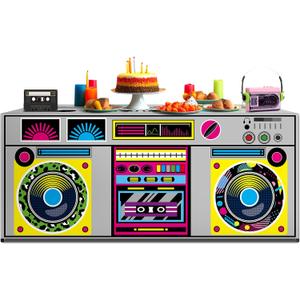 6 Ft 80s 90s Theme Tablecloths Birthday Party Decorations Retro Radio Table Cover Washable Fabric Polyester Rectangle Table Covers Protector for Back to 80s 90s Hip Hop Birthday Party Decorations