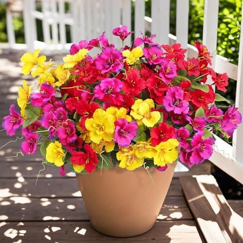 Ouddy Decor Artificial Hibiscus Flowers for Outdoors Decoration, Faux Silk Flowers Bouquet UV Resistant Fake Plants for Garden Porch Patio Vase Box Planter Indoor Outdoor Home Decor, Mixed