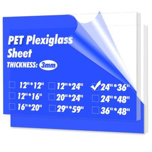 Art3d (2 Pack) 1/8" Thick Plexiglass Sheets - 36" x 24" PET Clear Acrylic Sheets for Art DesignCraft Projects, Signs, DIY in Home, Wedding, Festival,Party,Office