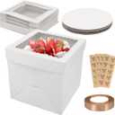 Cake Boxes, 10pcs Tall Cake Box with Window, White Bakery Boxes, 8x8x8 Inches Large Baking Boxes, Square Cardboard Cake Box for Multi-Layer Cakes, Cake Decorating Supplies for Gift Giving