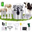 PKNYBZN 8L Cow Milking Machine Portable Vacuum Pump, Rechargeable Electric Cow Milker Machine Adjustable Suction Pulsation Vacuum, 2-in-1 Cow/Goat Milking Machine with 304 Stainless Steel Buckets