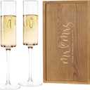 AW BRIDAL Mr and Mrs Champagne Flutes Set of 2, Engagement Bridal Shower Gifts for Couple Newlyweds, Wedding Anniversary Toasting Glasses with Wooden Box for Bride Groom