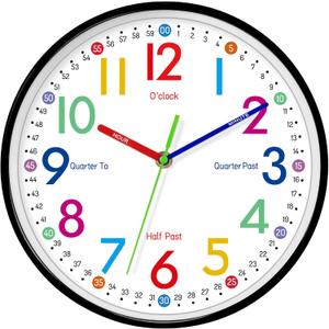Kids Wall Clock, 10 Inch Small Modern Wall Clocks Battery Operated, Silent Non-Ticking Analog Classic for Office, Home, Bathroom, Kitchen, Bedroom, School
