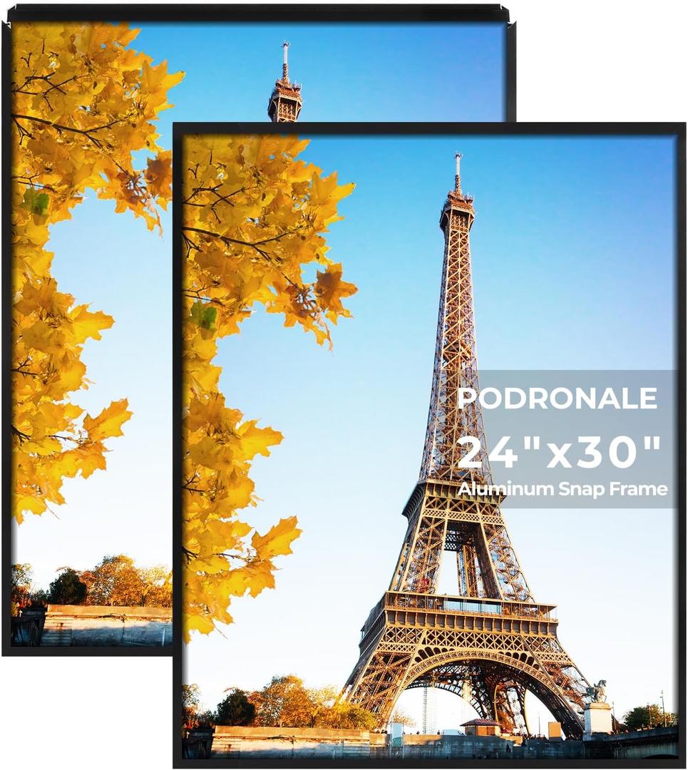 24x30 Poster Frames, 2Pcs, Plexiglass,Black Aluminum Snap Frame