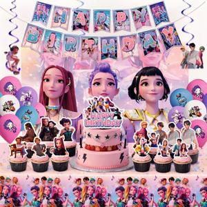 For K Pop Demon Hunters Birthday Decorations Set, 50Pcs Birthday Party Supplies, Theme Party Supplies with Happy Birthday Banner Supplies Decorations Letter Balloons for Boys Girls Kpop Theme Party