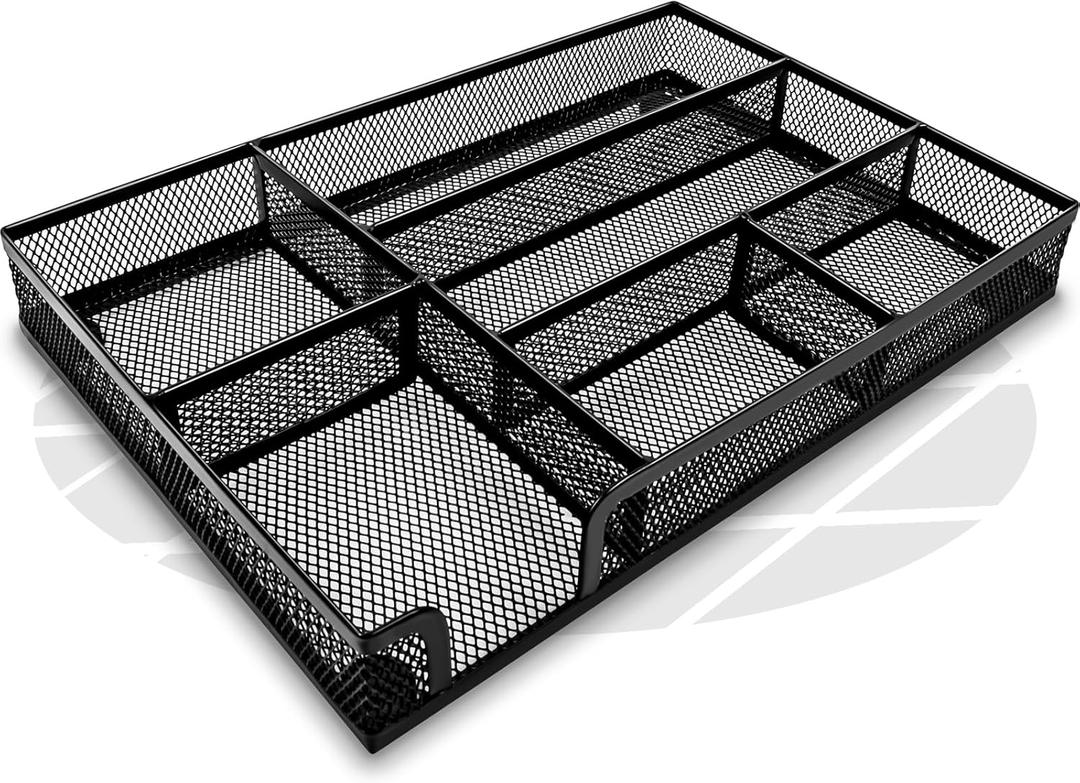 Desk Drawer Organizer Tray Versatile Metal Mesh Desk Organizers and Accessories for Office Supplies, School, Home, 12.60 x 8.66 x 1.77 Inches (Large)