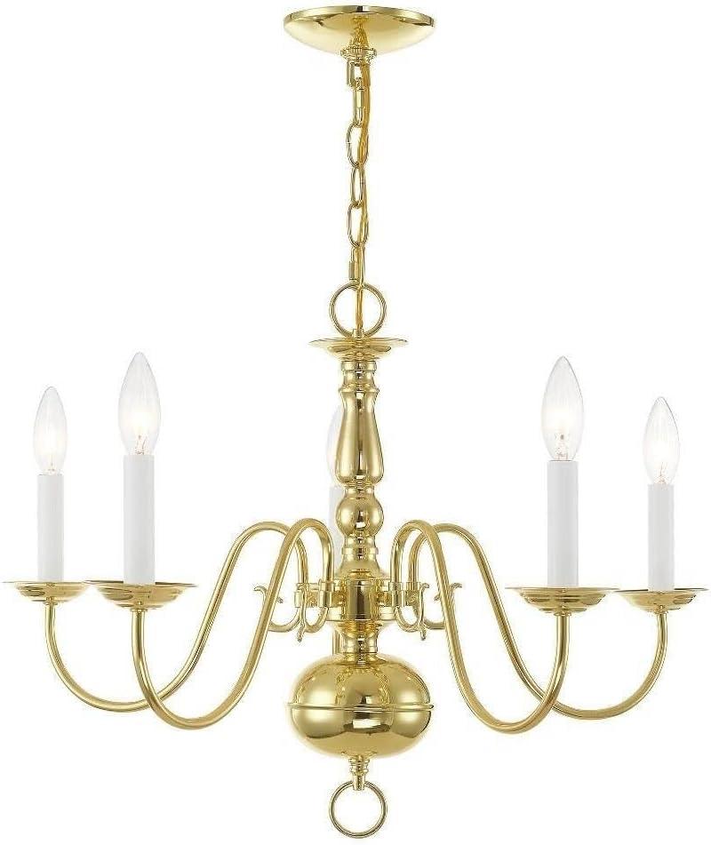 Livex Lighting 5005-02 Williamsburgh 5 Light Polished Brass Chandelier, 24"L x 24"W x 18"H
