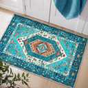 SERISSA Boho Rugs for Entryway, 2x3 Blue Entryway Rug Non-Slip Washable Small Area Rug, Ultra Soft Oriental Vintage Low-Pile Indoor Door Mat Floor Carpet for Entrance Bedroom Kitchen Bathroom