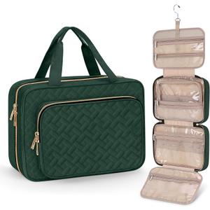 Wedama Toiletry Bag for Women, Medium Cosmetic Travel Bag, Hanging Toiletry Bag for Bathroom, Thickened PVC Waterproof Makeup Bag, Toiletries Bag for Travel Business Trips and Camping, Dark Green