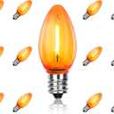 3 x C7 LED Light Bulbs, 12 Pack Halloween Orange Outdoor String Lights Replacement Bulbs, 0.6W E12 Candelabra Base for Patio, Halloween & Christmas Party Decor