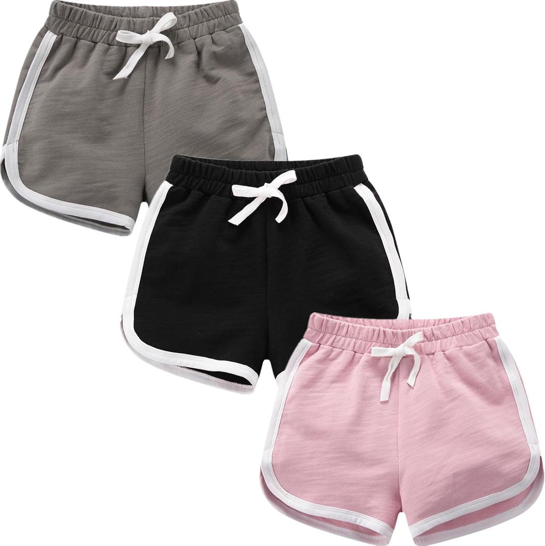 3 Pack Little Big Girls Running Athletic Cotton Shorts Toddler Kids Workout Dance Dolphin Short (S)