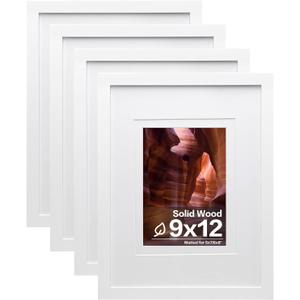 Egofine 9x12 Picture Frames Set of 4, Made of Solid Wood Covered by Plexiglass 5x7 and 6x8 with Mat or 9x12 without Mat, for Table Top Display and Wall Mounting Photo Frame White