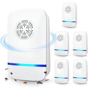 Ultrasonic Pest Repeller 6 Pack, Indoor Plug-in Ultrasonic Repellent for Home Use, Helps Deter Mice, Roaches, Spiders and Other Common Household Pests, Safe Around Children & Pets