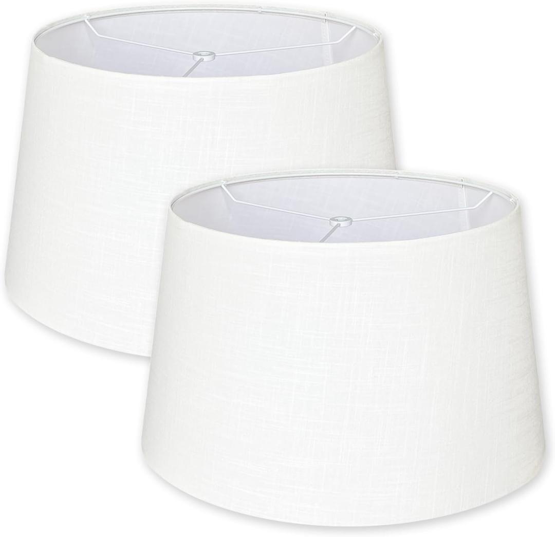 White Large Drum Lamp Shades Set of 2, 13"Top x 16" Bottom x 11" Height Natural Linen Replacement Lamp Shades for Table Lamps Floor Lamps, Easy Assembly Spider Fitter Lampshades, 13" Top X 16" Bottom X 11" High