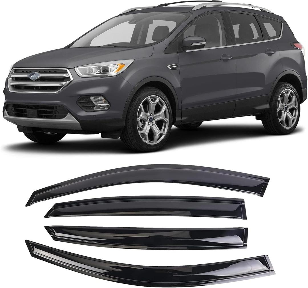 Tape-On Window Visors Deflectors Rain Guards 4 Piece Set Compatible with 2013-2019 Ford Escape 94383