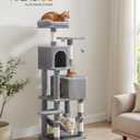 Feandrea Cat Tree, 59.5-Inch Tall Cat Tower, Plush Multi-Level Condo with 5 Scratching Posts, 2 Perches, 2 Caves, Hammock, 2 Pompoms, Light Gray UPCT192W01
