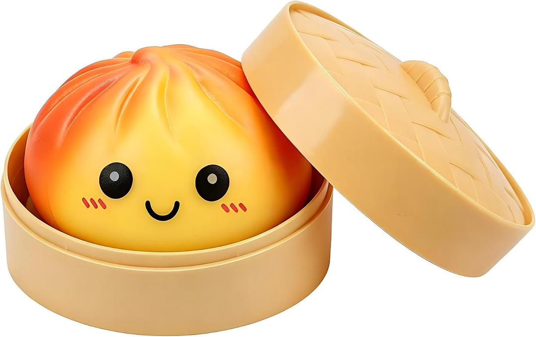 Mystery Colorful Dumpling Squishies with Steamer Box | Soft Stretchy Bao Bun, Stress Relief Balls, Sensory Fidget Squeeze Toys, Anxiety Relief, Decompression Desk Toys